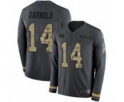 Men's Nike New York Jets #14 Sam Darnold Limited Black Salute to Service Therma Long Sleeve NFL Jersey