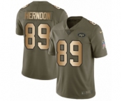 Men's Nike New York Jets #89 Chris Herndon Limited Olive Gold 2017 Salute to Service NFL Jersey