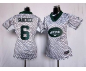 nike women nfl jerseys new york jets #6 sanchez [fem fan zebra]