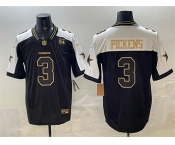 Men's Dallas Cowboys #3 George pickens Black Gold 2025 F.U.S.E. 94 Marshawn Kneeland Memorial Patch Vapor Limited Stitched Football Jersey Men's Dallas Cowboys #3 George pickens Black Gold 2025 F.U.S.E. 94 Marshawn Kneeland Memorial Patch Vapor Limited Stitched Football Jersey