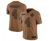 Men's Dallas Cowboys #4 Dak Prescott 2023 Brown Salute To Service Limited Football Stitched Jersey