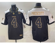 Men's Dallas Cowboys #4 Dak Prescott Black Gold 2025 F.U.S.E. 94 Marshawn Kneeland Memorial Patch Vapor Limited Stitched Football Jersey