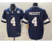 Men's Dallas Cowboys #4 Dak Prescott Navy F.U.S.E. With 5x Super Bowl Champions & Established In 1960 Patch Vapor Limited Stitched Football Jersey