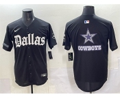 Men's Dallas Cowboys Team Big Logo Black 'Gothic Lone Star Edition' Limited Stitched Baseball Jersey