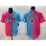 Men's Dallas Cowboys Team Big Logo Pink Blue Limited Stitched Baseball Jersey