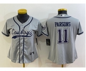 Women's Dallas Cowboys #11 Micah Parsons Grey With Patch Cool Base Stitched Baseball Jersey