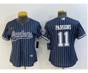 Women's Dallas Cowboys #11 Micah Parsons Navy Blue Pinstripe With Patch Cool Base Stitched Baseball Jersey