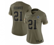 Women's Dallas Cowboys #21 Ezekiel Elliott 2022 Olive Salute To Service Limited Stitched Jersey(Run Small)