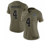 Women's Dallas Cowboys #4 Dak Prescott 2022 Olive Salute To Service Limited Stitched Jersey(Run Small)