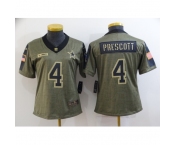 Women's Dallas Cowboys #4 Dak Prescott Gold 2021 Salute To Service Limited Player Jersey