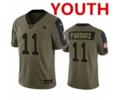Youth Dallas Cowboys #11 Micah Parsons Olive 2021 Salute To Service Limited Stitched Jersey