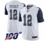 Youth Dallas Cowboys #12 Roger Staubach Limited White Rush Vapor Untouchable 100th Season Football Jersey