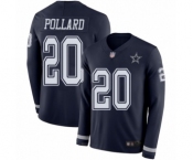 Youth Dallas Cowboys #20 Tony Pollard Limited Navy Blue Therma Long Sleeve Football Jersey