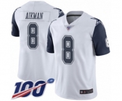 Youth Dallas Cowboys #8 Troy Aikman Limited White Rush Vapor Untouchable 100th Season Football Jersey