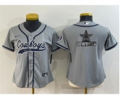 Youth Dallas Cowboys Gray Team Big Logo With Patch Cool Base Stitched Baseball Jersey