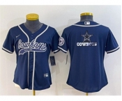 Youth Dallas Cowboys Navy Team Big Logo With Patch Cool Base Stitched Baseball Jersey