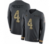Youth Nike Dallas Cowboys #4 Dak Prescott Limited Black Salute to Service Therma Long Sleeve NFL Jersey