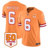 Men's Tampa Bay Buccaneers #6 Baker Mayfield Orange 2025 F.U.S.E. 50th Anniversary Patch Vapor Untouchable Limited Football Stitched Jersey