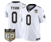 Men's New Orleans Saints #0 Jordyn Tyson White 2026 F.U.S.E 60th Anniversary Patch Vapor Limited Football Stitched Jersey Men's New Orleans Saints #0 Jordyn Tyson White 2026 F.U.S.E 60th Anniversary Patch Vapor Limited Football Stitched Jersey