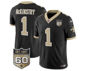 Men's New Orleans Saints #1 Kool-Aid McKinstry Black 2026 F.U.S.E 60th Anniversary Patch Vapor Limited Football Stitched Jersey Men's New Orleans Saints #1 Kool-Aid McKinstry Black 2026 F.U.S.E 60th Anniversary Patch Vapor Limited Football Stitched Jersey