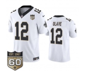 Men's New Orleans Saints #12 Chris Olave White 2026 F.U.S.E 60th Anniversary Patch Vapor Limited Football Stitched Jersey Men's New Orleans Saints #12 Chris Olave White 2026 F.U.S.E 60th Anniversary Patch Vapor Limited Football Stitched Jersey