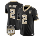 Men's New Orleans Saints #2 Spencer Rattler Black 2026 F.U.S.E 60th Anniversary Patch Vapor Limited Football Stitched Jersey Men's New Orleans Saints #2 Spencer Rattler Black 2026 F.U.S.E 60th Anniversary Patch Vapor Limited Football Stitched Jersey