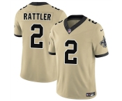 Men's New Orleans Saints #2 Spencer Rattler Gold 2025 F.U.S.E. Alternate Vapor Limited Football Stitched Jersey