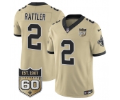 Men's New Orleans Saints #2 Spencer Rattler Gold 2026 F.U.S.E 60th Anniversary Patch Vapor Limited Football Stitched Jersey Men's New Orleans Saints #2 Spencer Rattler Gold 2026 F.U.S.E 60th Anniversary Patch Vapor Limited Football Stitched Jersey