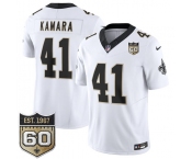 Men's New Orleans Saints #41 Alvin Kamara White 2026 F.U.S.E 60th Anniversary Patch Vapor Limited Football Stitched Jersey Men's New Orleans Saints #41 Alvin Kamara White 2026 F.U.S.E 60th Anniversary Patch Vapor Limited Football Stitched Jersey