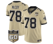 Men's New Orleans Saints #78 Erik McCoy Gold 2026 F.U.S.E 60th Anniversary Patch Vapor Limited Football Stitched Jersey Men's New Orleans Saints #78 Erik McCoy Gold 2026 F.U.S.E 60th Anniversary Patch Vapor Limited Football Stitched Jersey