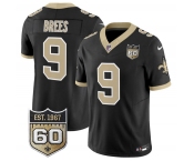 Men's New Orleans Saints #9 Drew Brees Black 2026 F.U.S.E 60th Anniversary Patch Vapor Limited Football Stitched Jersey Men's New Orleans Saints #9 Drew Brees Black 2026 F.U.S.E 60th Anniversary Patch Vapor Limited Football Stitched Jersey