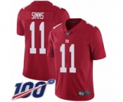 Men's New York Giants #11 Phil Simms Red Limited Red Inverted Legend 100th Season Football Jersey