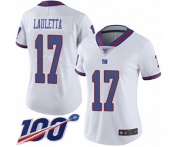 Women's New York Giants #17 Kyle Lauletta Limited White Rush Vapor Untouchable 100th Season Football Jersey