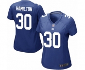 Women's New York Giants #30 Antonio Hamilton Game Royal Blue Team Color Football Jersey