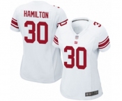 Women's New York Giants #30 Antonio Hamilton Game White Football Jersey