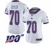 Women's New York Giants #70 Kevin Zeitler Limited White Rush Vapor Untouchable 100th Season Football Jersey