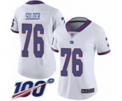 Women's New York Giants #76 Nate Solder Limited White Rush Vapor Untouchable 100th Season Football Jersey