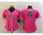 Women's New York Giants Pink Team Big Logo With Patch Cool Base Stitched Baseball Jersey