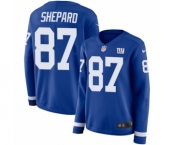 Women's Nike New York Giants #87 Sterling Shepard Limited Royal Blue Therma Long Sleeve NFL Jersey