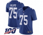 Youth New York Giants #75 Jon Halapio Royal Blue Team Color Vapor Untouchable Limited Player 100th Season Football Jersey