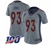 Women's Denver Broncos #93 Dre'Mont Jones Limited Silver Inverted Legend 100th Season Football Jersey