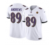 Men Baltimore Ravens #89 Mark Andrews White 2023 F U S E With John Madden Patch Vapor Limited Stitched Football Jersey