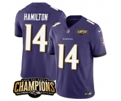 Men's Baltimore Ravens #14 Kyle Hamilton Purple 2023 F.U.S.E. AFC North Champions Vapor Limited Football Stitched Jersey
