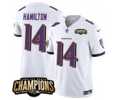 Men's Baltimore Ravens #14 Kyle Hamilton White 2023 F.U.S.E. AFC North Champions Vapor Limited Football Stitched Jersey