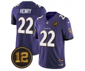 Men's Baltimore Ravens #22 Derrick Henry Purple 2025 F.U.S.E Jacoby Jones Patch Vapor Limited Football Jersey
