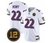 Men's Baltimore Ravens #22 Derrick Henry White 2025 F.U.S.E Jacoby Jones Patch Vapor Limited Football Jersey