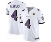 Men's Baltimore Ravens #4 Zay Flowers White 2023 F.U.S.E. With John Madden Patch Vapor Limited Football Stitched Jersey