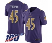 Men's Baltimore Ravens #45 Jaylon Ferguson Limited Purple Rush Vapor Untouchable 100th Season Football Jersey