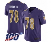 Men's Baltimore Ravens #78 Orlando Brown Jr. Limited Purple Rush Vapor Untouchable 100th Season Football Jersey