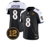 Men's Baltimore Ravens #8 Lamar Jackson Black Alternate 2025 F.U.S.E Jacoby Jones Patch Vapor Limited Football Jersey